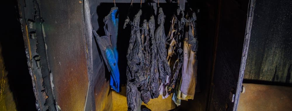 fire damaged clothing in closet