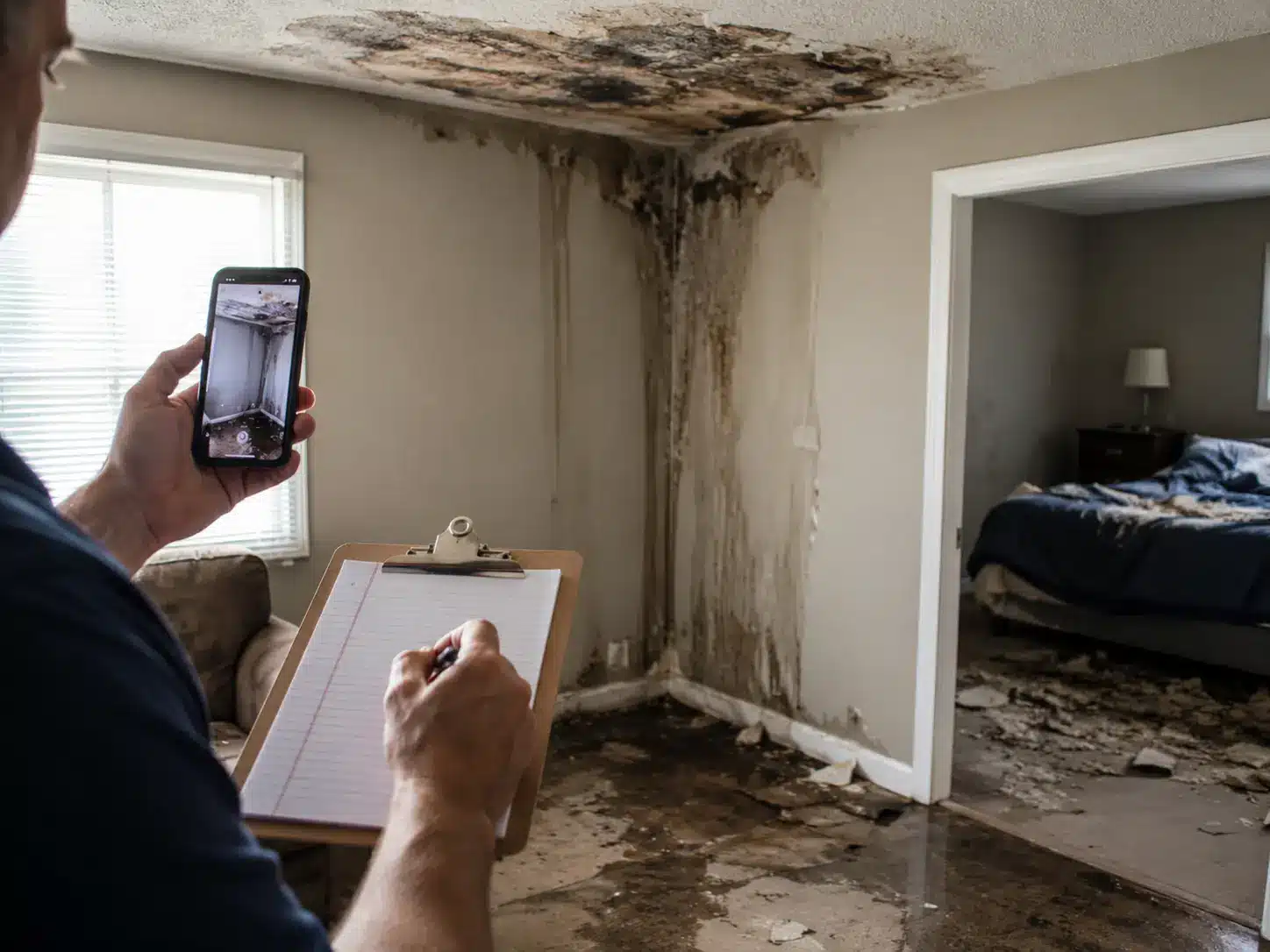 Document before fire or water damage cleanup with photos notes and damaged items